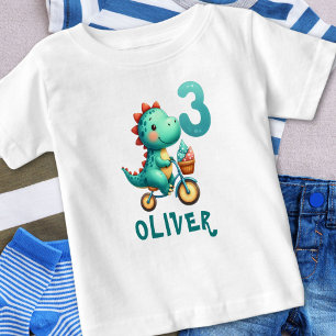 Camiseta De Bebé Dinosaurio Adorable con Bicicleta 3er Cumpleaños