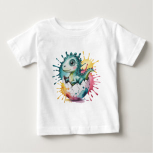 Camiseta De Bebé Dinosaurio Adorable con Salpicaduras de Acuarela B