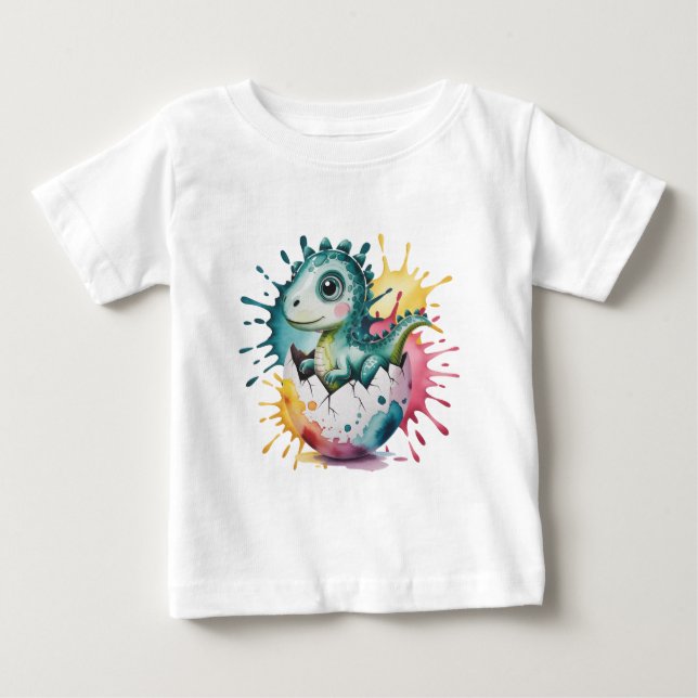 Camiseta De Bebé Dinosaurio Adorable con Salpicaduras de Acuarela B (Anverso)