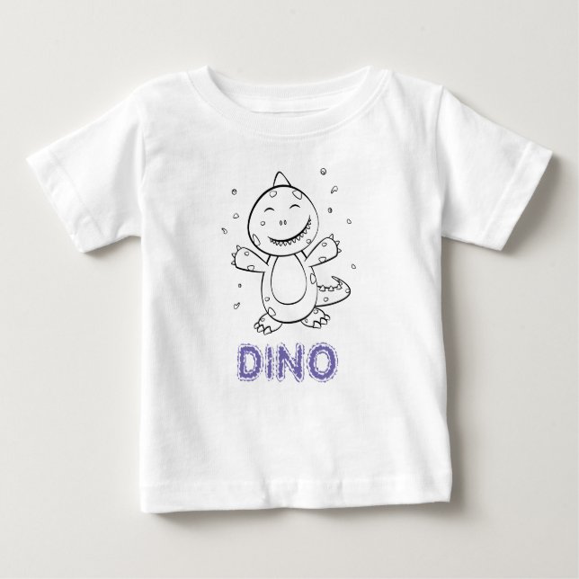Camiseta De Bebé Dinosaurio - Animal de arte esbozado en blanco y n (Anverso)