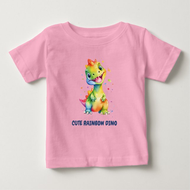 Camiseta De Bebé Dinosaurio arcoiris floral lindo Fiesta de cumplea (Anverso)