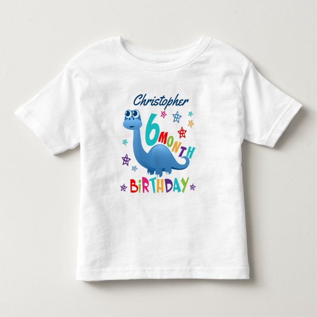 Camiseta De Bebé Dinosaurio Azul 6 meses cumpleaños (Anverso)