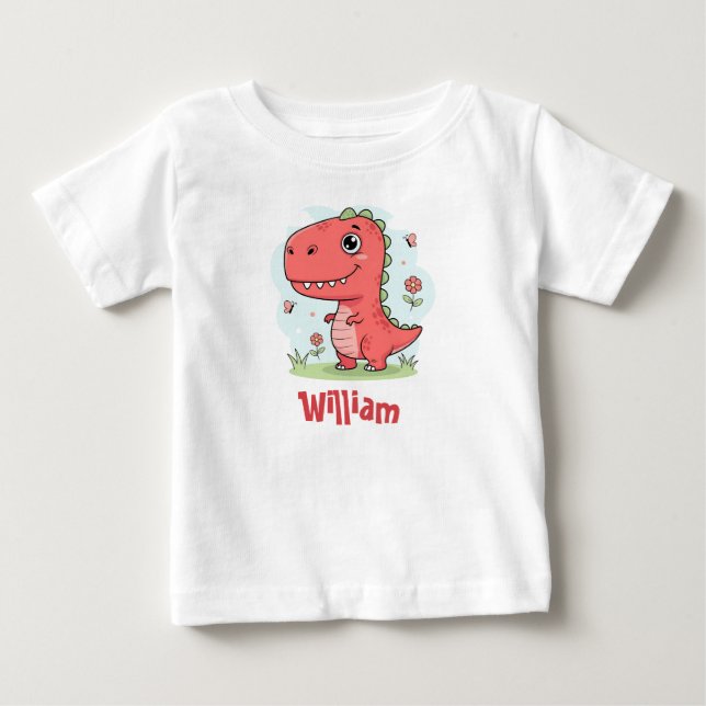 Camiseta De Bebé Dinosaurio Bebé Rojo Adorable (Anverso)