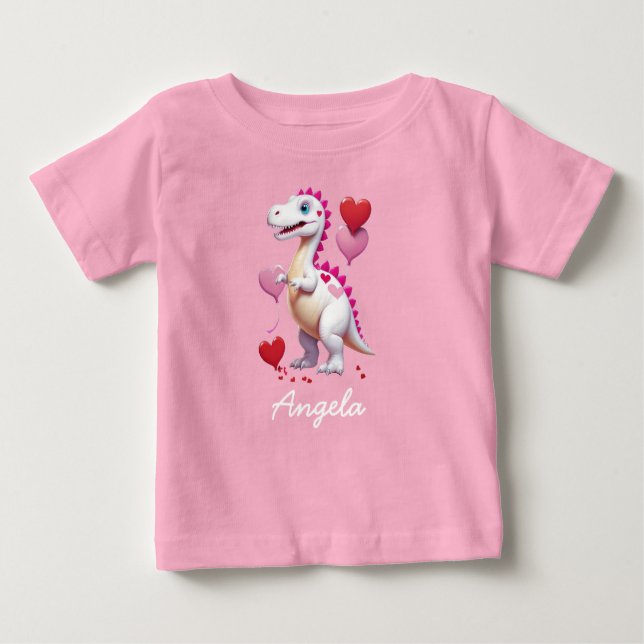 Camiseta De Bebé Dinosaurio blanco lindo del día de San Valentín (Anverso)