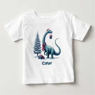 Camiseta De Bebé dinosaurio Brontosaurio de Navidad