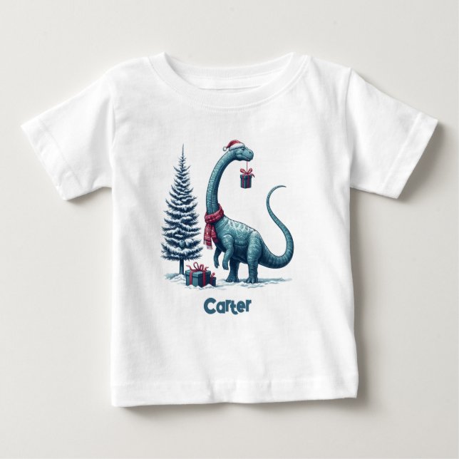 Camiseta De Bebé dinosaurio Brontosaurio de Navidad (Anverso)