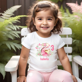Camiseta De Bebé Dinosaurio Chica Pastel Rosa Nombre Floral Cumplea
