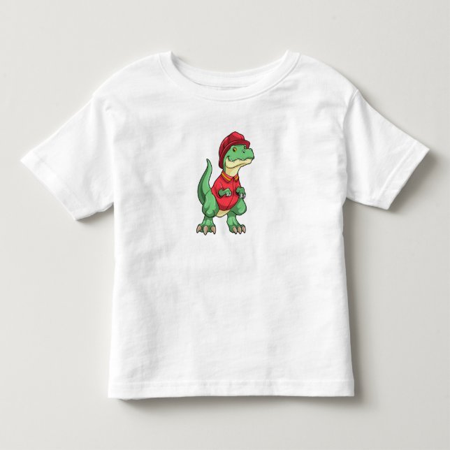 Camiseta De Bebé Dinosaurio como bombero con casco de bomberos (Anverso)