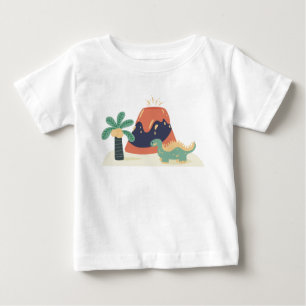 Camiseta De Bebé Dinosaurio con Volcán en Erupción