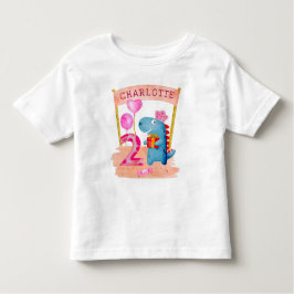 Camiseta De Bebé Dinosaurio Cute Girly Personalizado 2 Años Cumplea