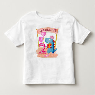 Camiseta De Bebé Dinosaurio Cute Girly Personalizado 2 Años Cumplea