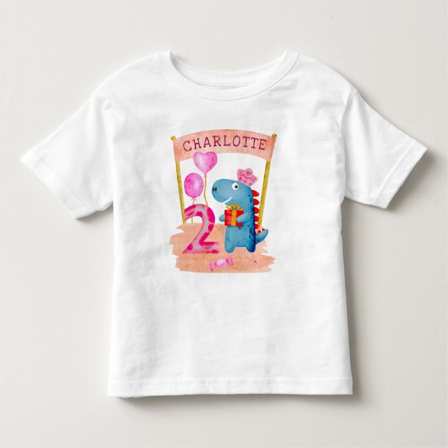 Camiseta De Bebé Dinosaurio Cute Girly Personalizado 2 Años Cumplea (Anverso)