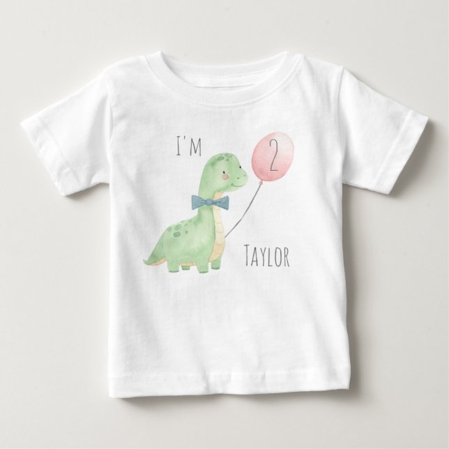 Camiseta De Bebé Dinosaurio de Acuarela Adorable Cumpleaños de 2 Añ (Anverso)