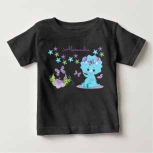 Camiseta De Bebé Dinosaurio de bebé azul floral personalizado