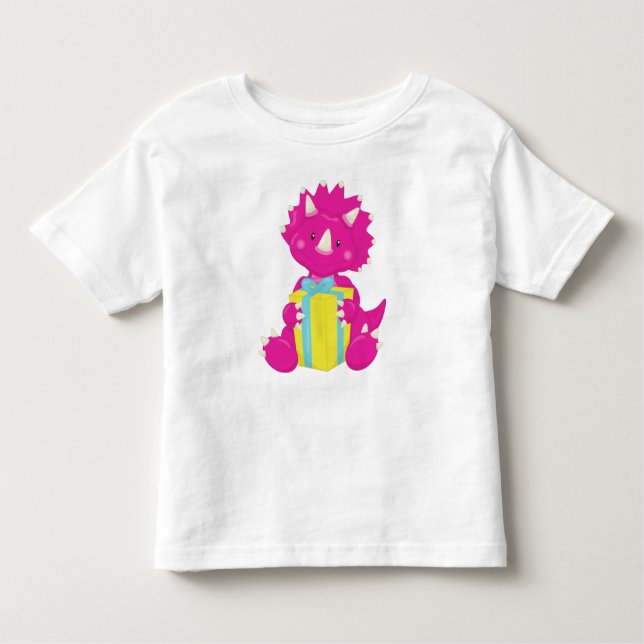 Camiseta De Bebé Dinosaurio de cumpleaños, Dinosaurio rosa, Dinosau (Anverso)