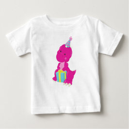 Camiseta De Bebé Dinosaurio de cumpleaños, dinosaurio rosa, sombrer
