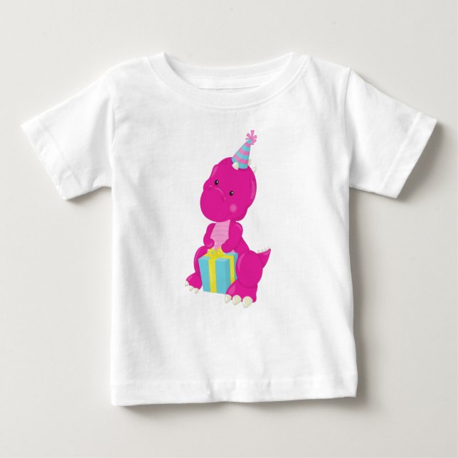 Camiseta De Bebé Dinosaurio de cumpleaños, dinosaurio rosado, Gorra (Anverso)