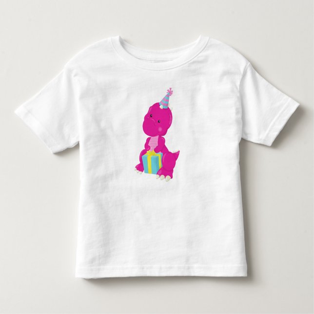 Camiseta De Bebé Dinosaurio de cumpleaños, dinosaurio rosado, Gorra (Anverso)