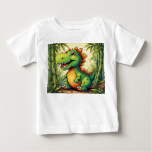 Camiseta De Bebé Dinosaurio de dibujos animados adorable en una exu