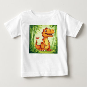 Camiseta De Bebé Dinosaurio de Dibujos Animados en Bosque de Bambú