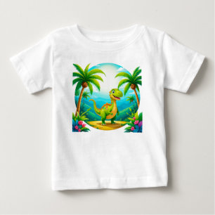Camiseta De Bebé Dinosaurio de dibujos animados en una escena tropi