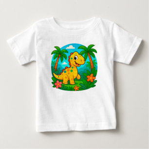 Camiseta De Bebé Dinosaurio de dibujos animados en una escena tropi