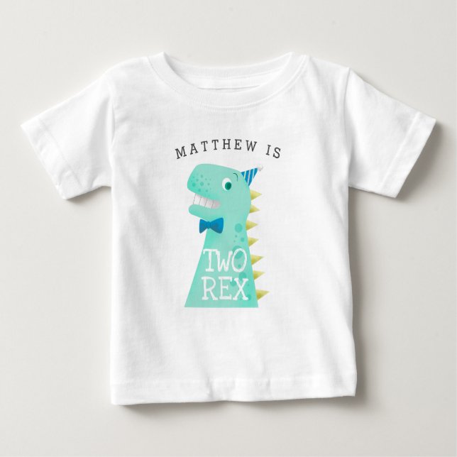Camiseta De Bebé Dinosaurio de dos niños de cumpleaños REX (Anverso)