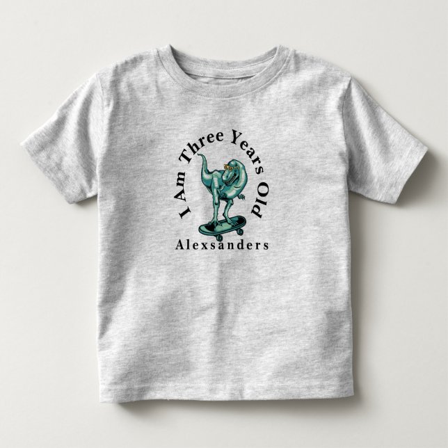 Camiseta De Bebé Dinosaurio de T Rex con nombre, soy 3 años (Anverso)