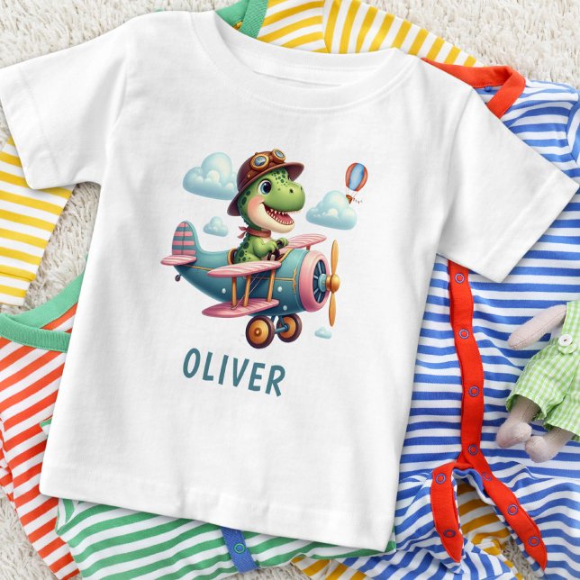 Camiseta De Bebé Dinosaurio de Trex que vuela un avión encantador (Subido por el creador)