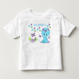 Camiseta De Bebé Dinosaurio del bebé azul floral personalizado