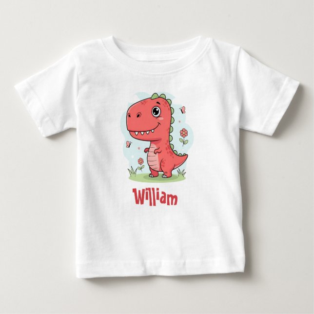 Camiseta De Bebé Dinosaurio del bebé rojo curado (Anverso)
