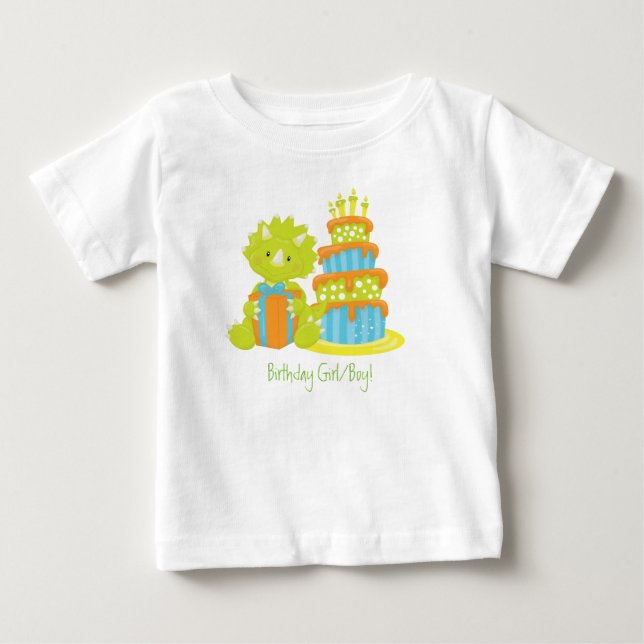 Camiseta De Bebé Dinosaurio del Triceratops del bebé y torta de (Anverso)