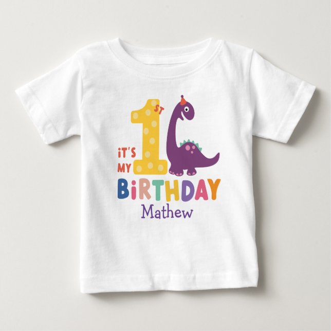 Camiseta De Bebé Dinosaurio lindo bebé es mi primer cumpleaños (Anverso)