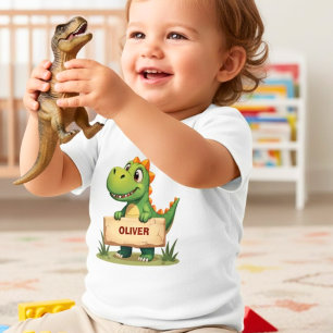 Camiseta De Bebé Dinosaurio Lindo con Letrero de Nombre Personaliza