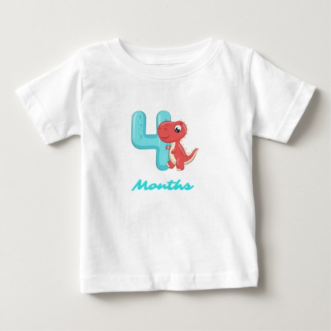 Camiseta de bebé dinosaurio lindo de cuatro meses (Anverso)