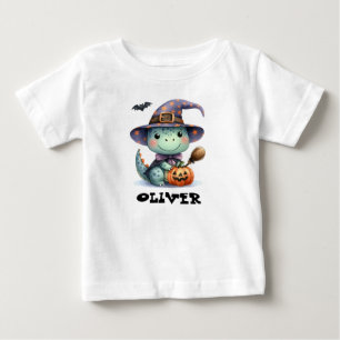 Camiseta De Bebé Dinosaurio lindo de Halloween con sombrero de bruj