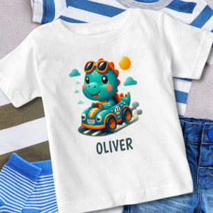 Camiseta De Bebé Dinosaurio lindo en un coche de carreras Personali