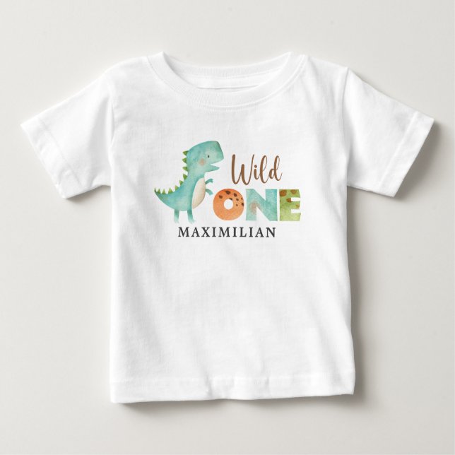 Camiseta De Bebé Dinosaurio lindo salvaje Un primer cumpleaños (Anverso)