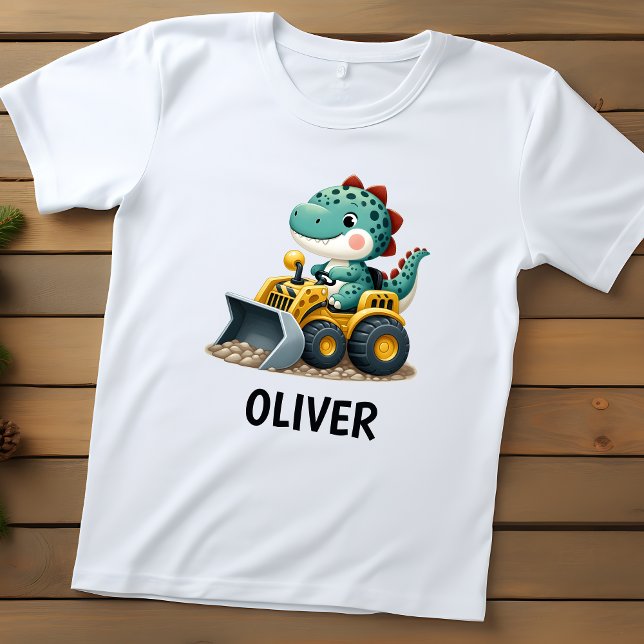 Camiseta De Bebé Dinosaurio niño en vehículo amarillo de construcci (Subido por el creador)