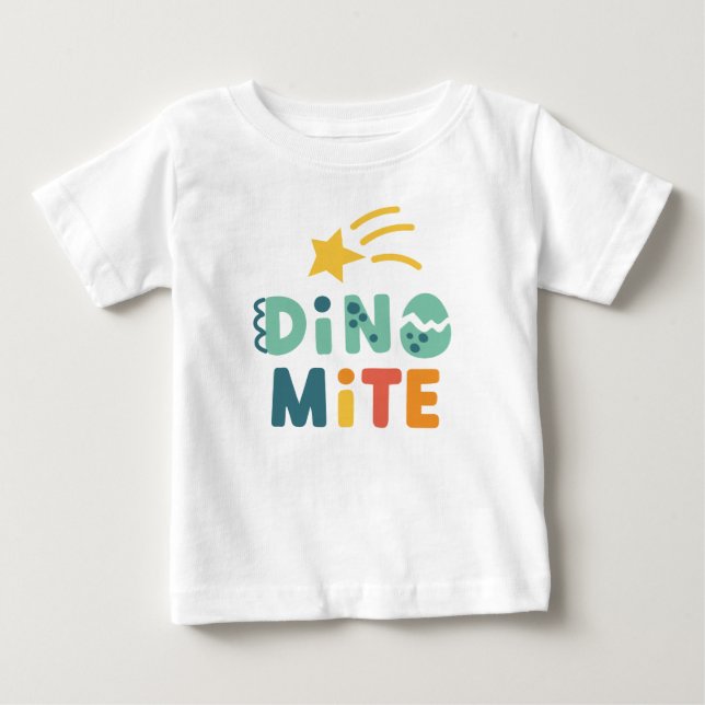 Camiseta De Bebé Dinosaurio para bebé, Fiesta para minita de Dino (Anverso)