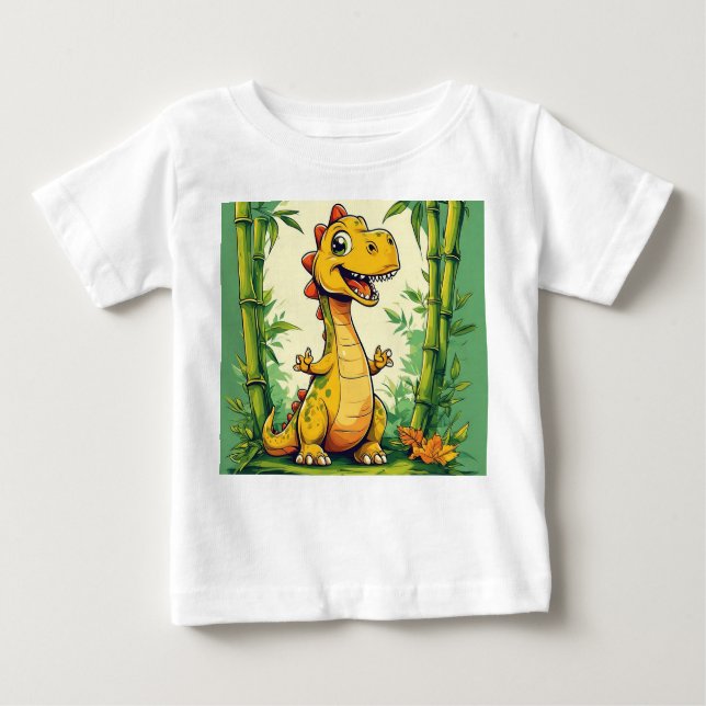 Camiseta De Bebé Dinosaurio Personalizado adorable en la exuberante (Anverso)