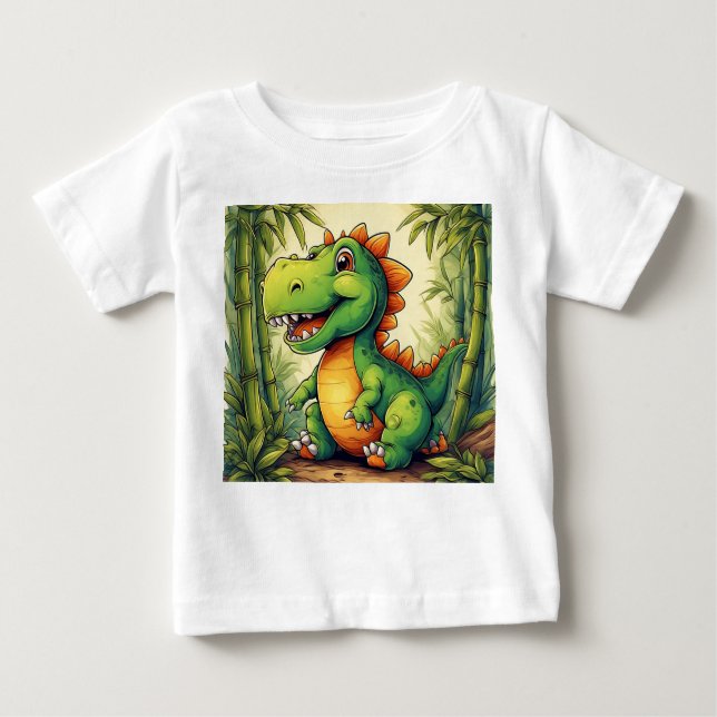 Camiseta De Bebé Dinosaurio Personalizado adorable en la exuberante (Anverso)