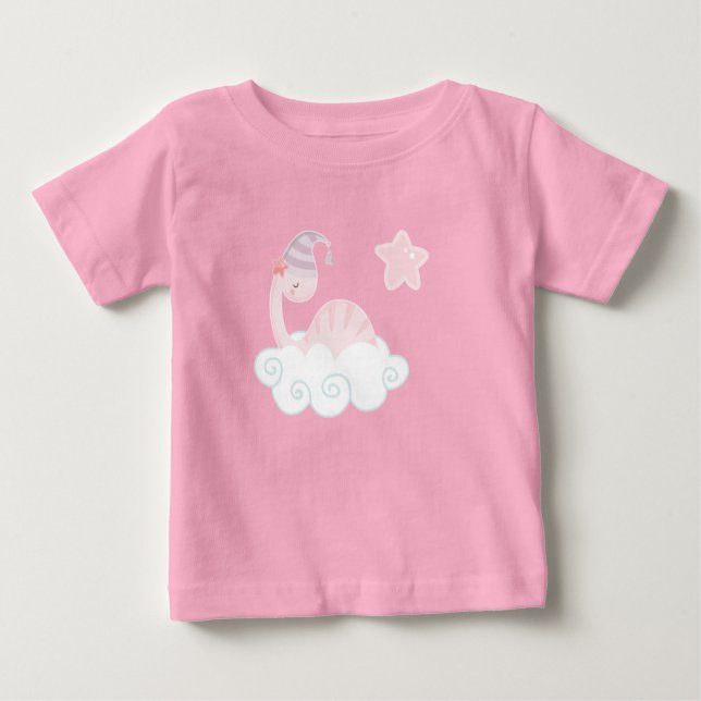 Camiseta De Bebé Dinosaurio rosa durmiente (Anverso)
