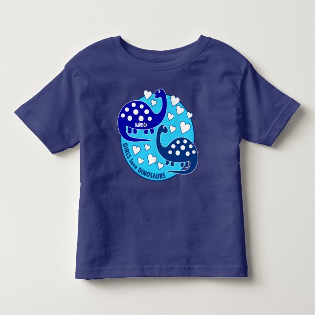 Camiseta De Bebé Dinosaurio simple de Chicas azules | Corazones (Anverso)