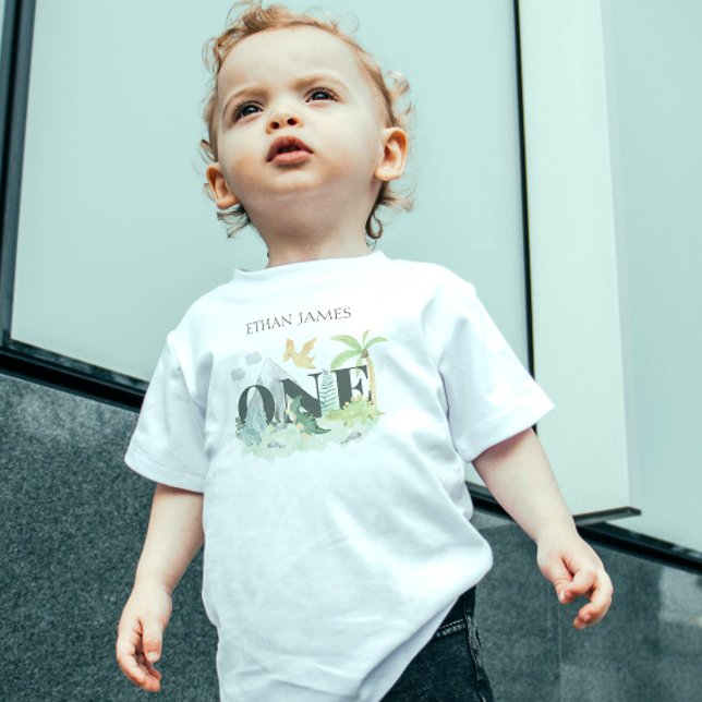Camiseta De Bebé Dinosaurio simple lindo primer cumpleaños niño acu (Roar into style with our dinosaur one-shirt!)