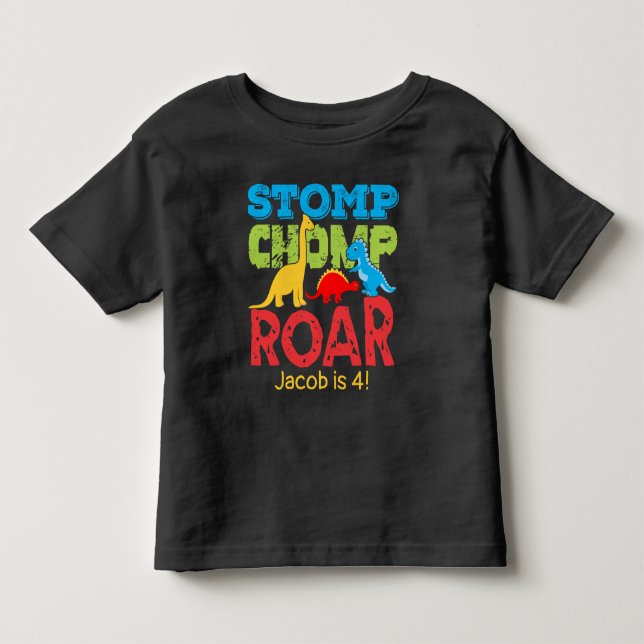 Camiseta De Bebé Dinosaurio Stomp Chomp Roar Niño Cumpleaños (Anverso)