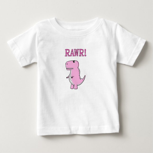 Camiseta De Bebé Dinosaurio T-Rex, Personalizado Rosa Cuto Y Enojad (Anverso)