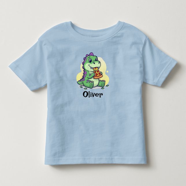 Camiseta De Bebé Dinosaurio Verde Adorable Comiendo Pizza Pizzasaur (Anverso)