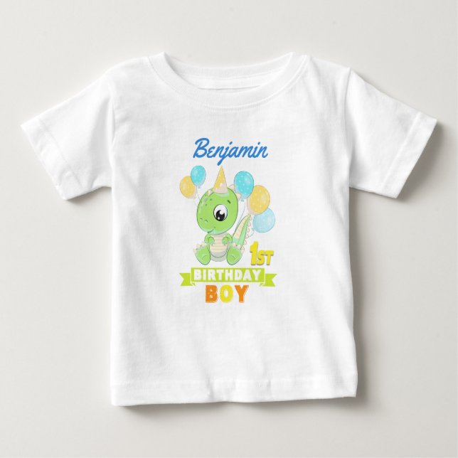 Camiseta De Bebé Dinosaurio Verde de cumpleaños personalizado (Anverso)