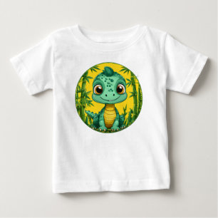 Camiseta De Bebé Dinosaurio Verde de Dibujos Animados Adorable